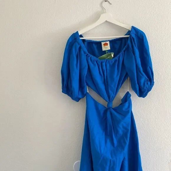 Farm Rio  Blue Tie Knot Midi Dress Small - Picture 10 of 10